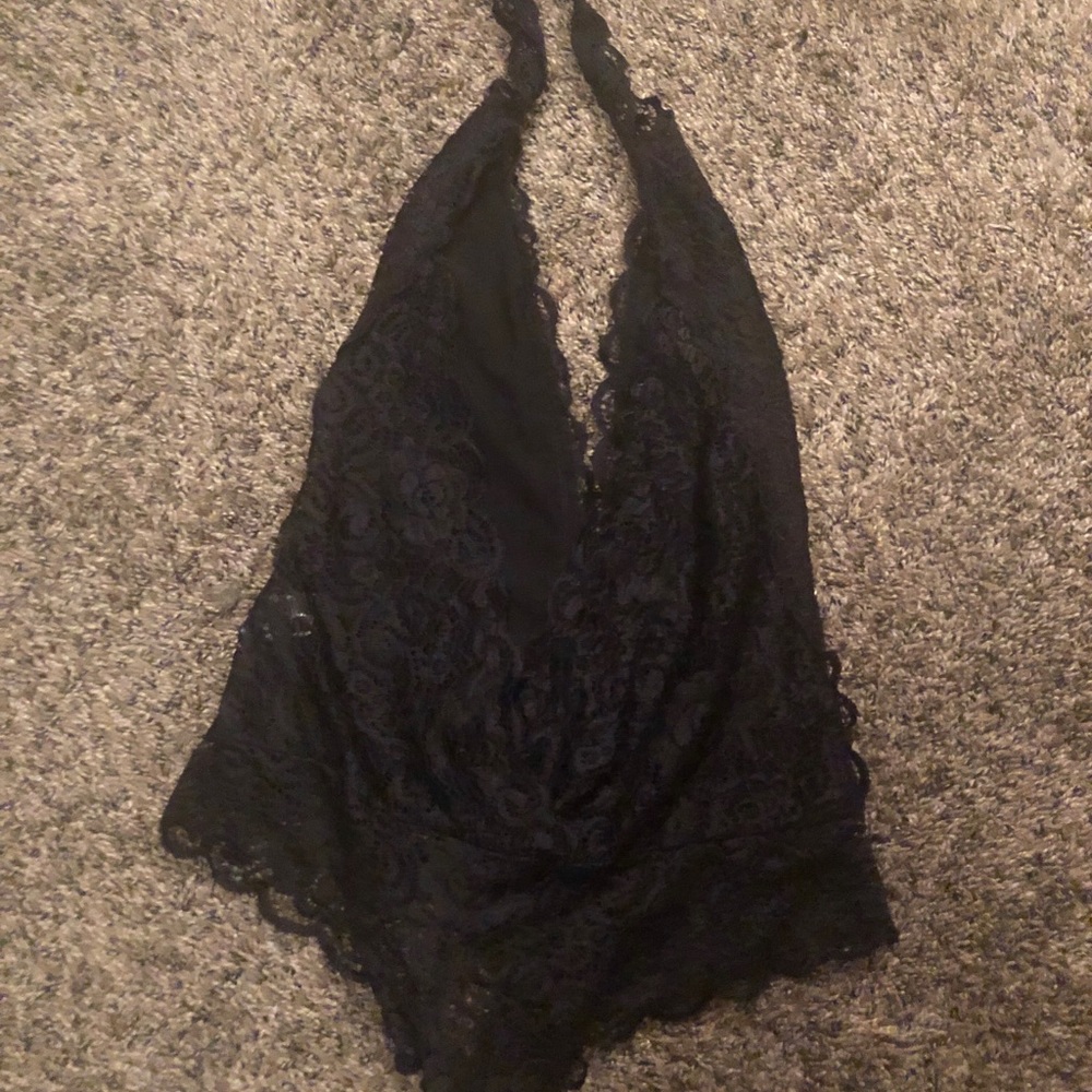 Lacey bodysuit w low v cut in front